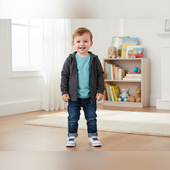 Cat & Jack Toddler Jacket Size 2T Full Zip Gray Hoodie With Pockets NWT - Picture 1 of 6